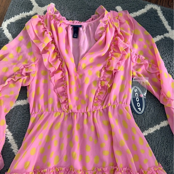 Scoop NYC Pink and Yellow Polka Dot Ruffled Dress NWT - Picture 4 of 10
